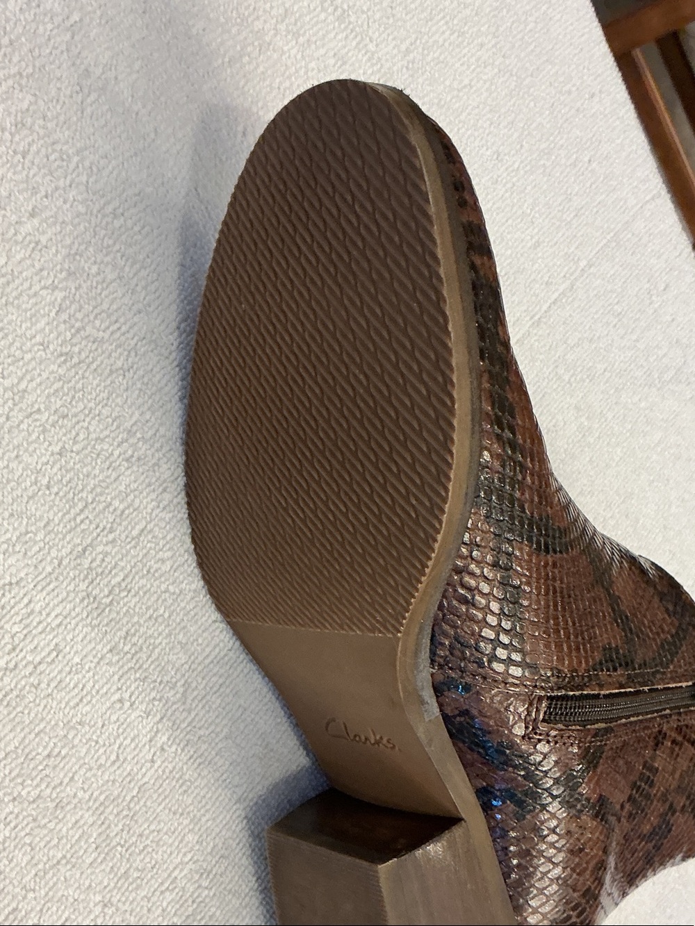 Clarks Brown Snake-Print Ankle Boots - Picture 2 of 4